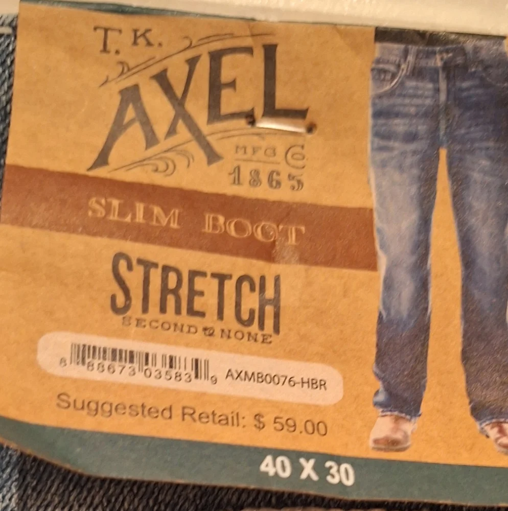 TK T.K. AXEL Slim Boot Leg Stretch Jeans Men's Size 40X30 But Measured 42X30 NWT